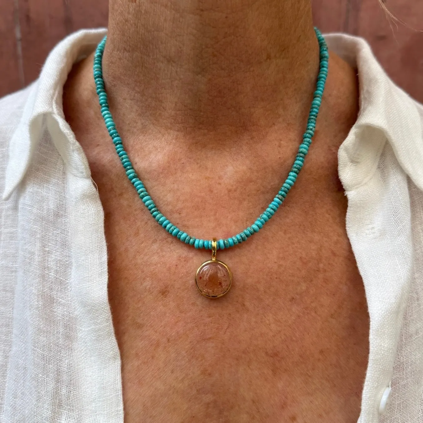 Turquoise Beads x Sunstone Pendant Necklace sold by Anna Beck product image thumbnail 2