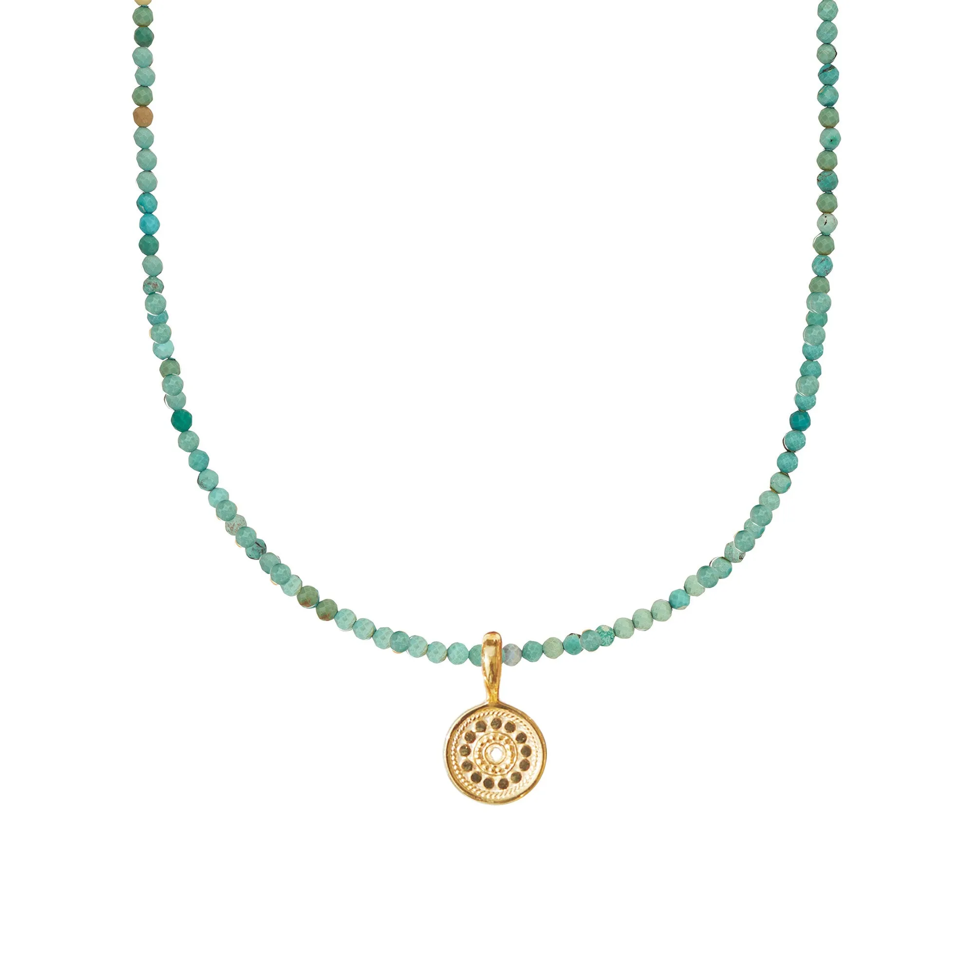 Mini Turquoise Beads x Medium Gold Dotted Pendant Necklace sold by Anna Beck product image thumbnail 3