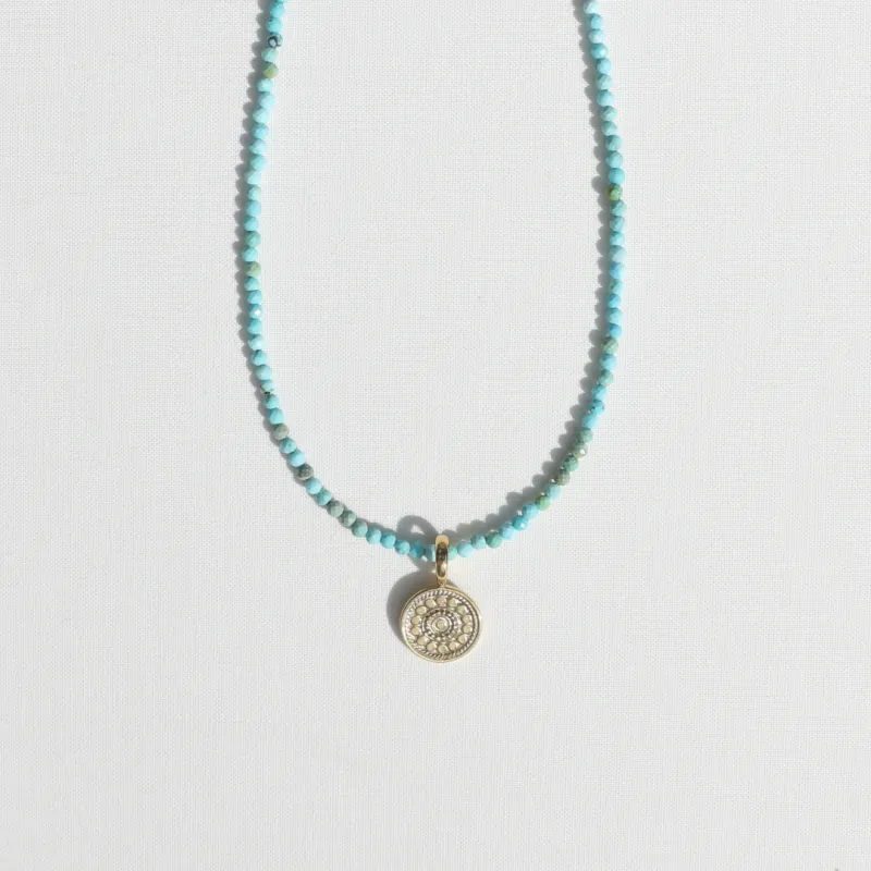 Mini Turquoise Beads x Medium Gold Dotted Pendant Necklace made by Anna Beck