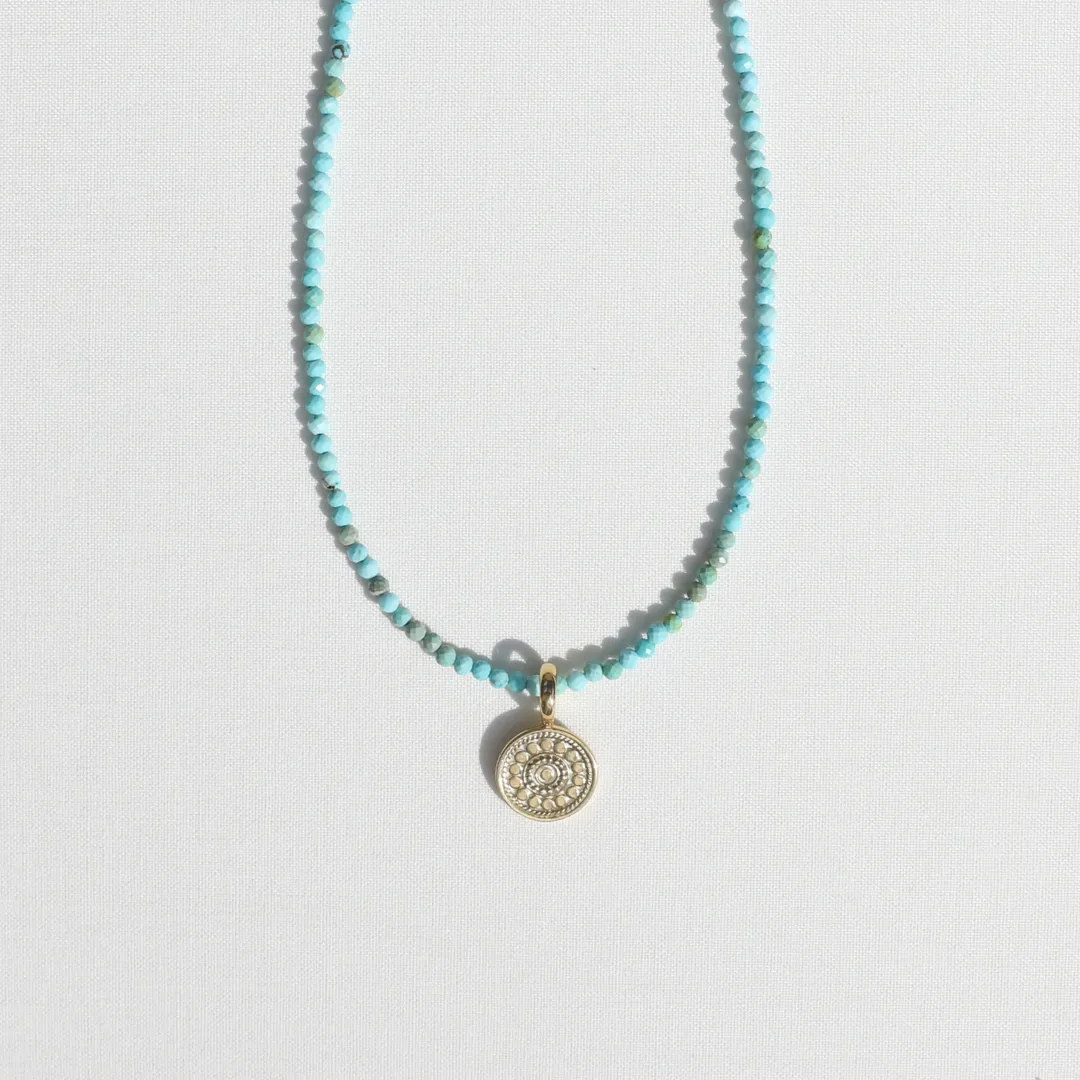 Mini Turquoise Beads x Medium Gold Dotted Pendant Necklace sold by Anna Beck