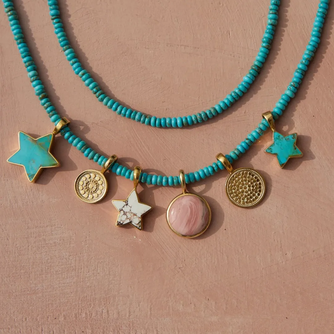 Turquoise Beads x Pink Opal Pendant Necklace sold by Anna Beck product image thumbnail 2