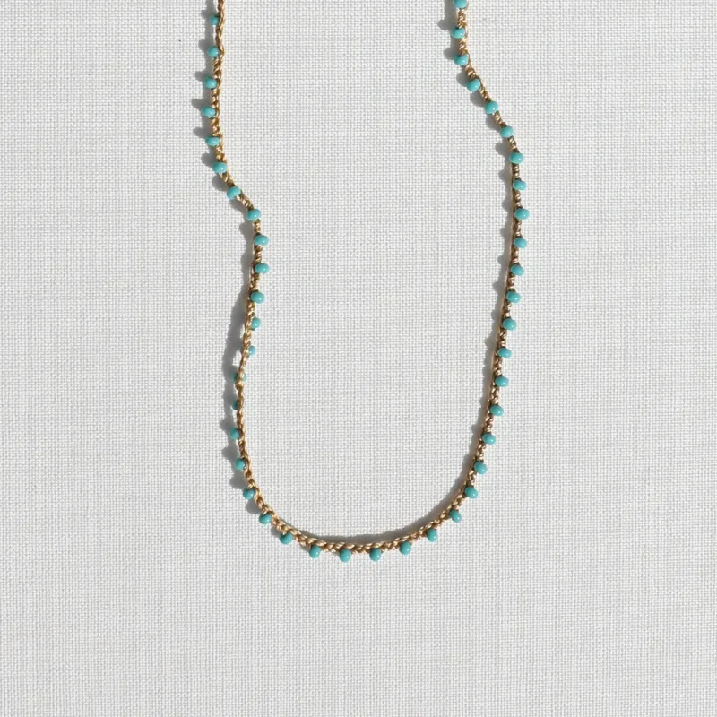 Turquoise Beaded Woven Necklace made by Anna Beck