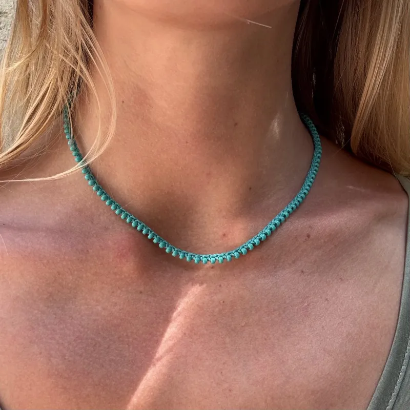 Turquoise Beaded Woven Necklace - Medium made by Anna Beck