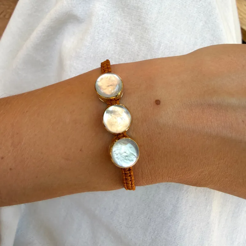 Woven 3 Stone Moonstone Bracelet - Copper made by Anna Beck