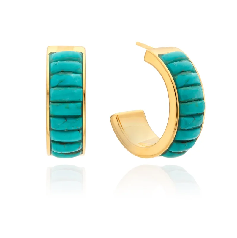 Rectangular Turquoise Multi-Stone Hoop Earrings sold by Anna Beck