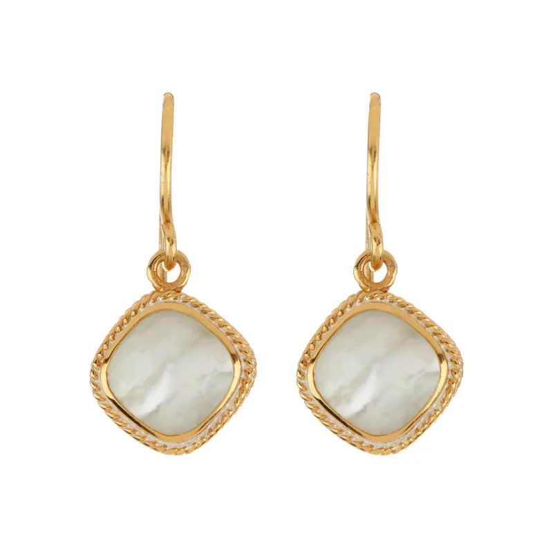 White Quartz and Mother of Pearl Cushion Drop Earrings  sold by Anna Beck