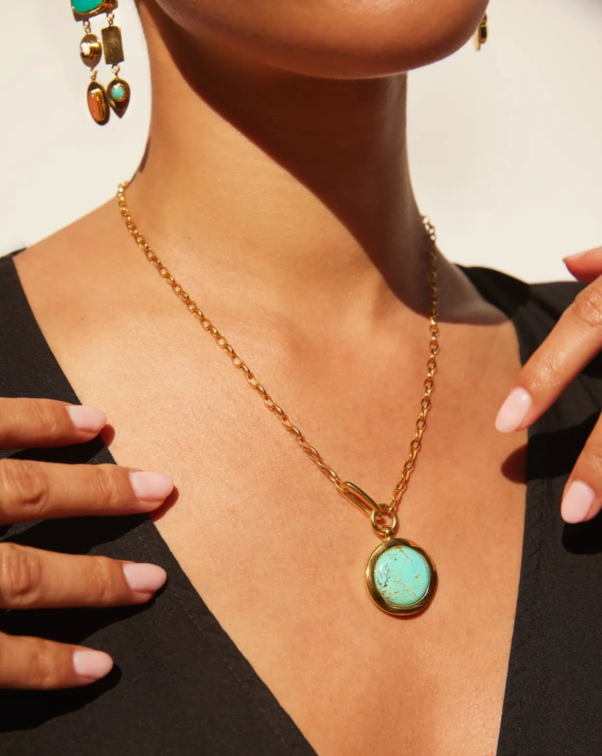 Large Wavy Turquoise Pendant Necklace - Gold sold by Anna Beck product image thumbnail 3