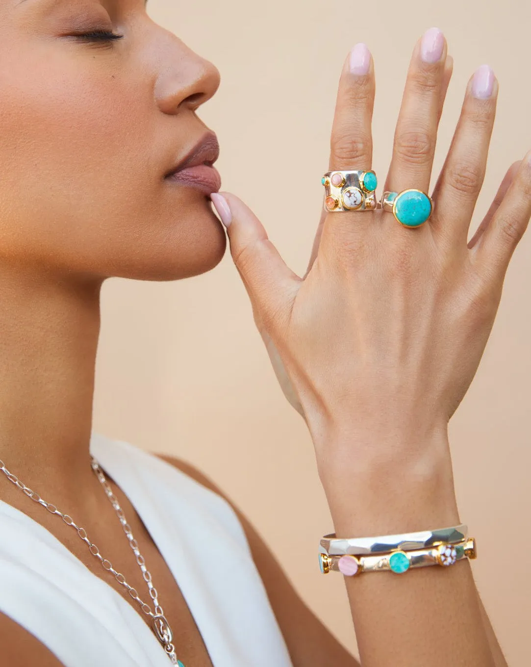 Large Wavy Turquoise Ring - Gold and Silver sold by Anna Beck product image thumbnail 2