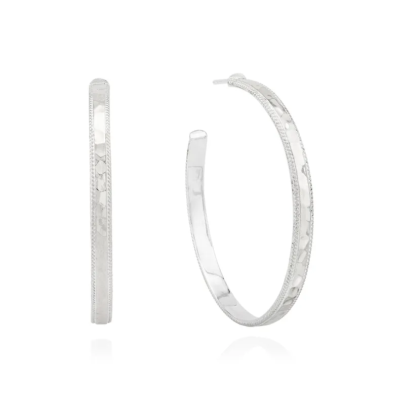 Large Hammered Hoop Earrings - Silver sold by Anna Beck