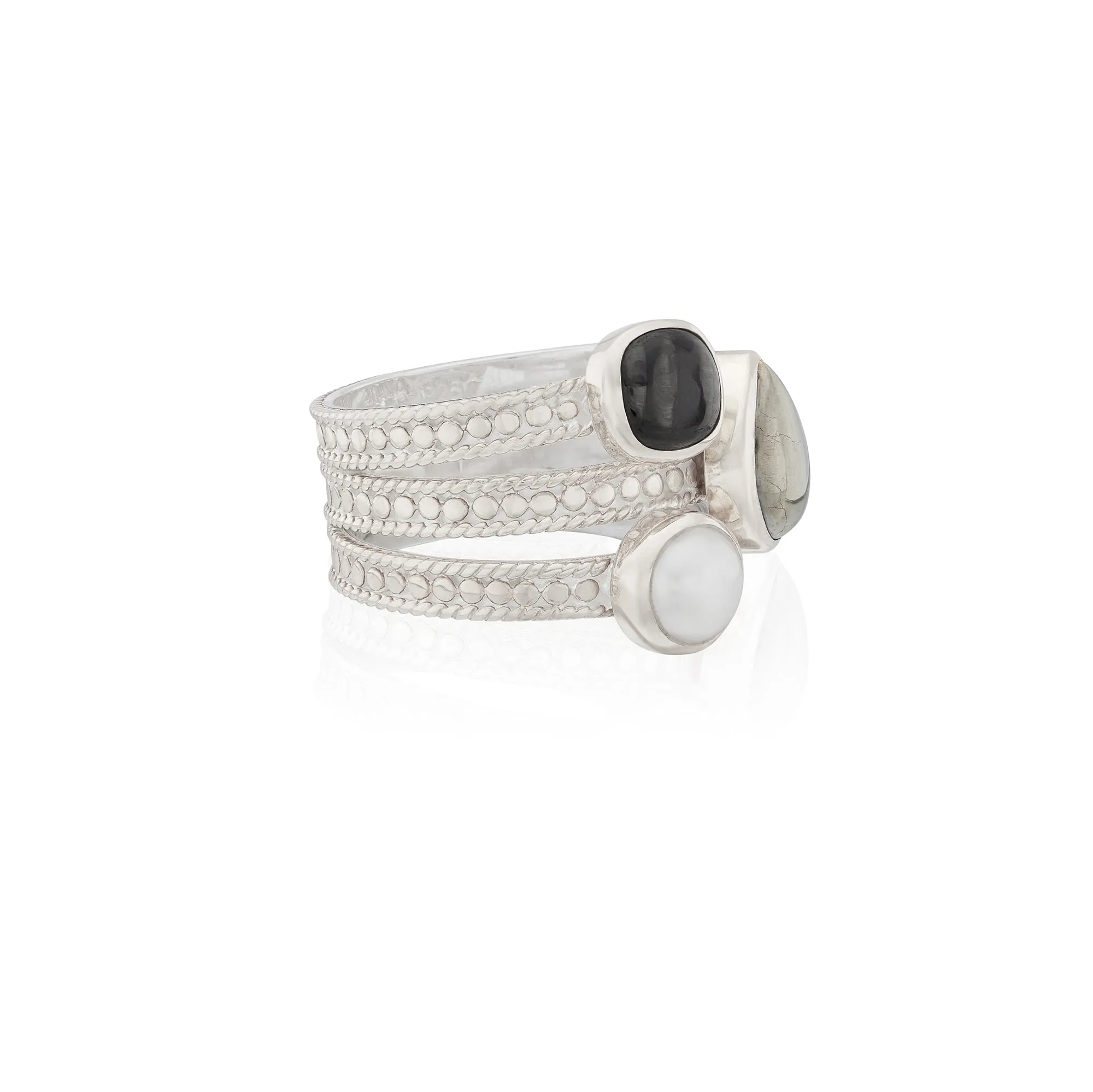 Hypersthene, Pyrite, and Pearl Faux Stacking Ring - Silver sold by Anna Beck product image thumbnail 3