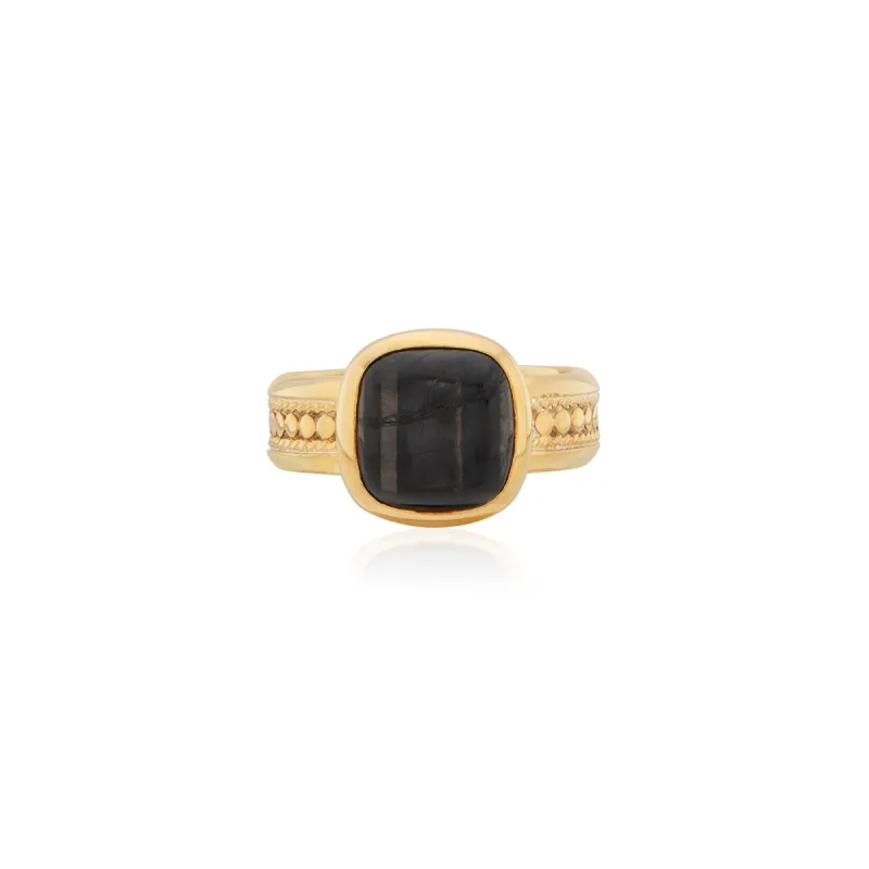Hypersthene Cushion Cocktail Ring - Gold sold by Anna Beck