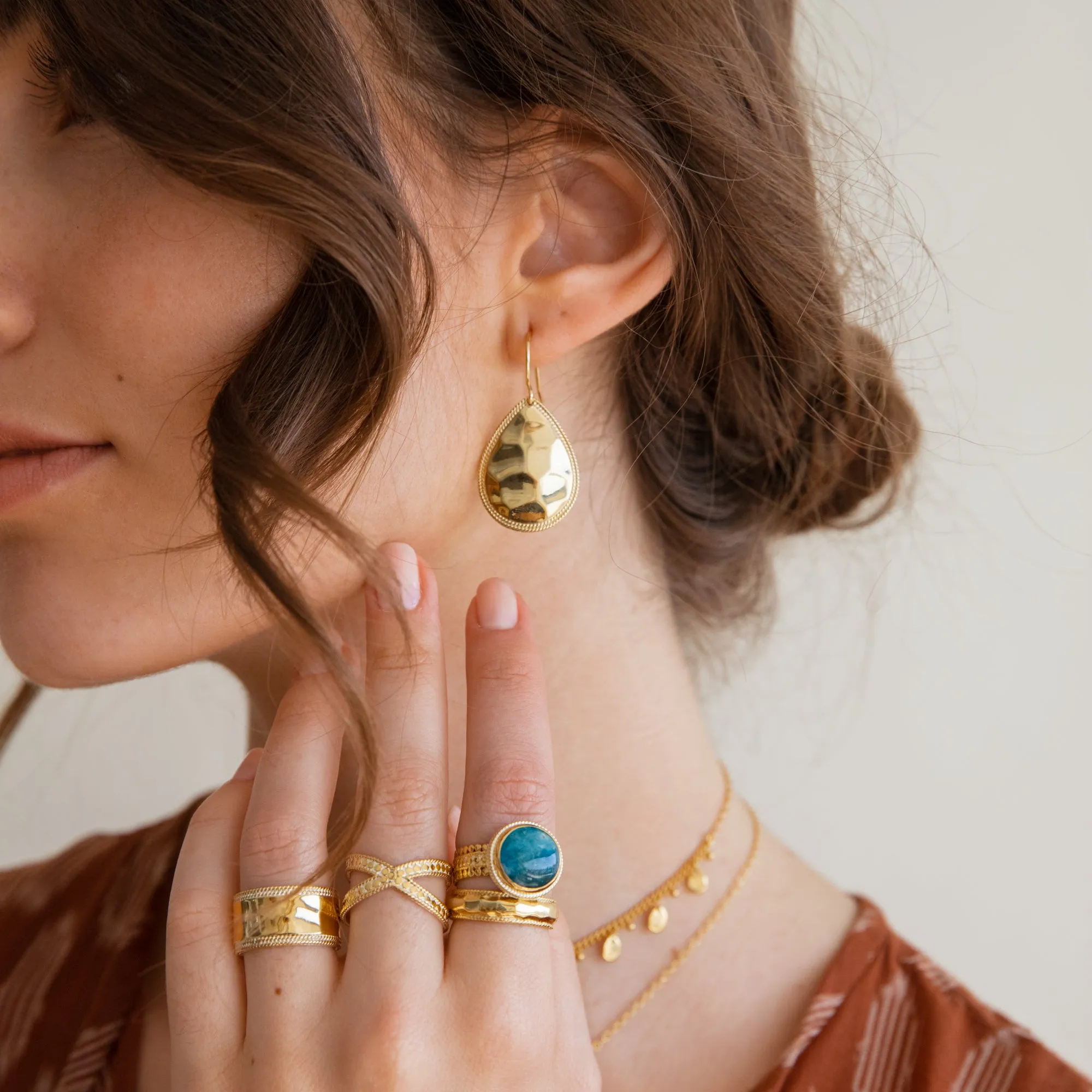 Medium Hammered Teardrop Earrings - Gold sold by Anna Beck product image thumbnail 2