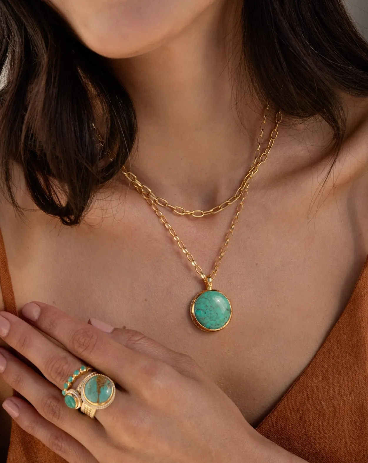 Large Round Turquoise Pendant Necklace sold by Anna Beck product image thumbnail 2