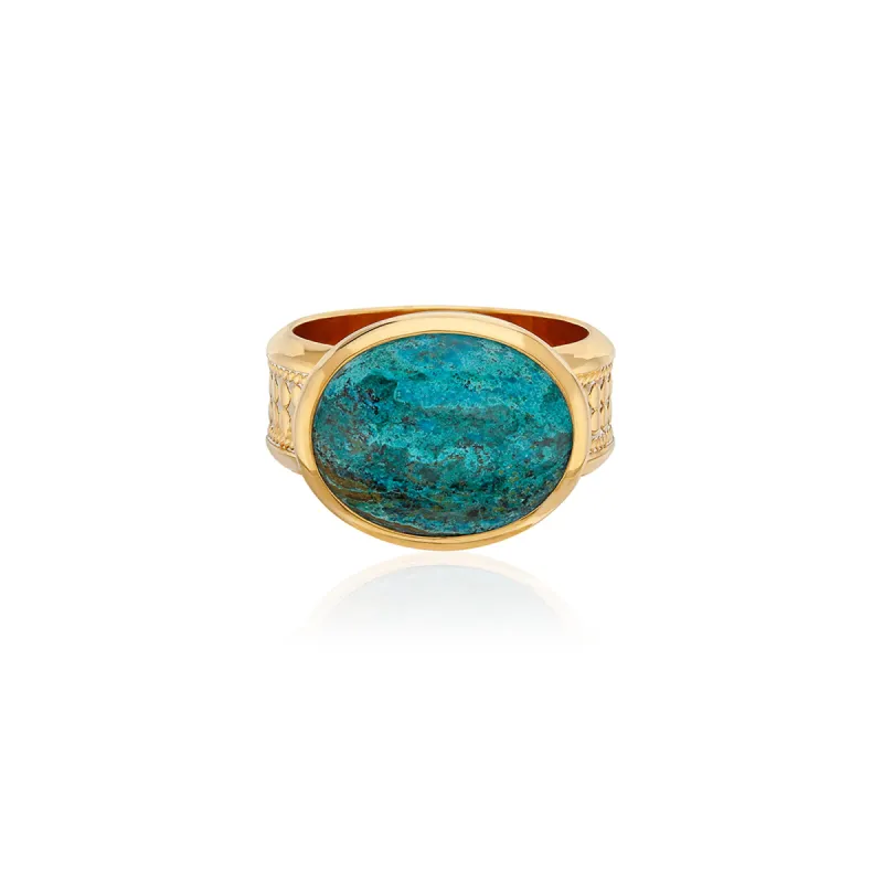 Large Malachite Chrysocolla Ring - Gold sold by Anna Beck