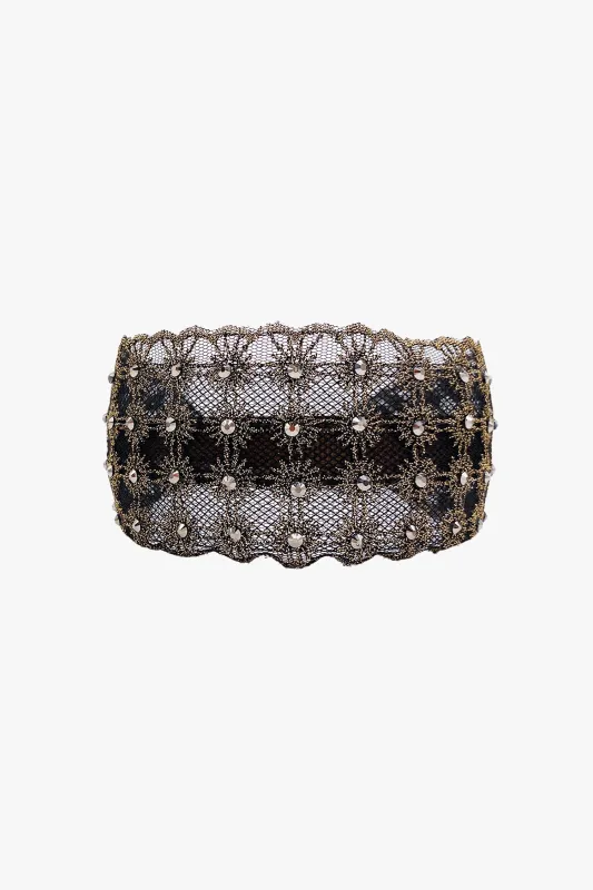 Lacey Embroidered Crystal Headband - Gold made by Anna Sui