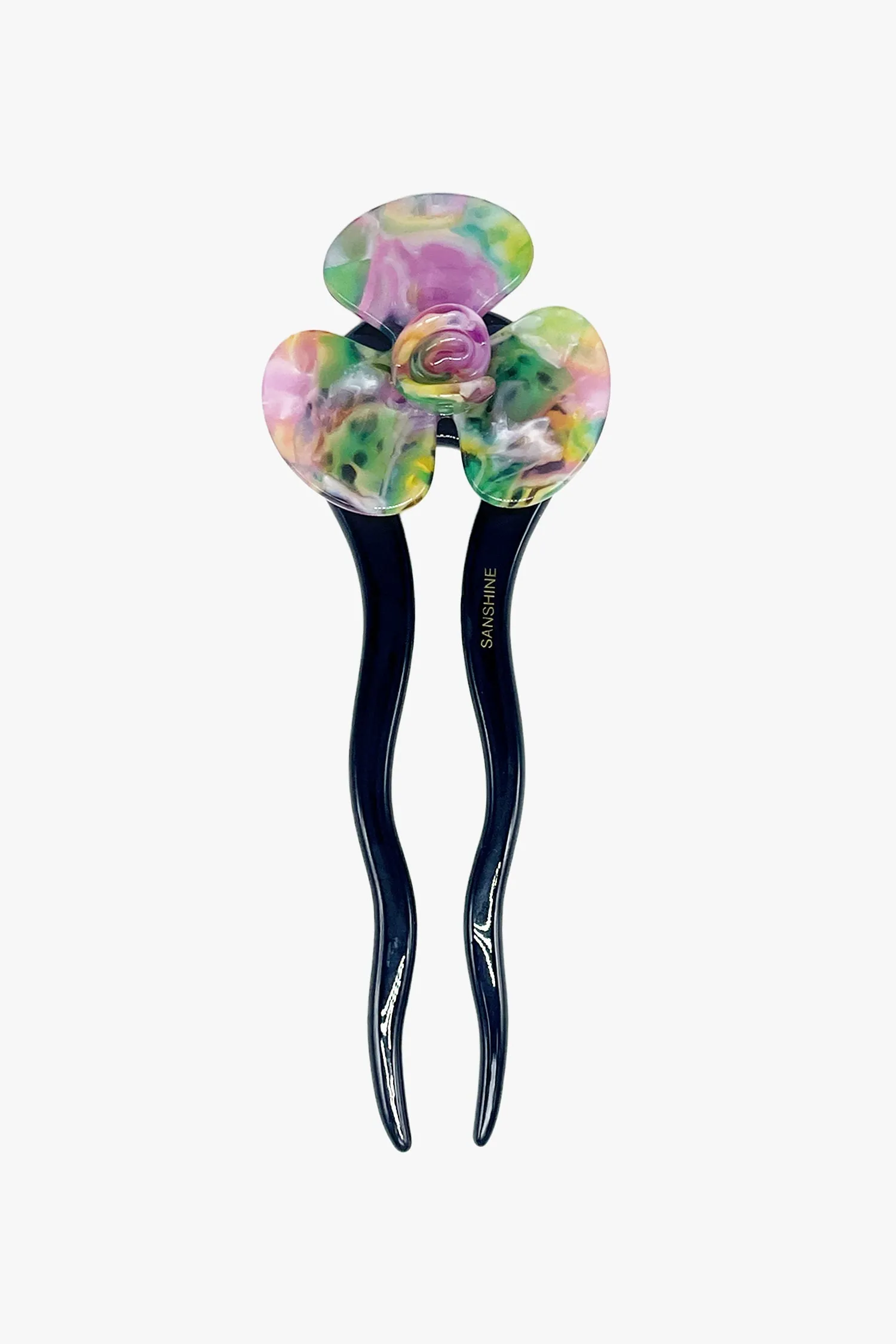 Spring Flower Chignon Hair Pin- Muted Green & Purple sold by Anna Sui