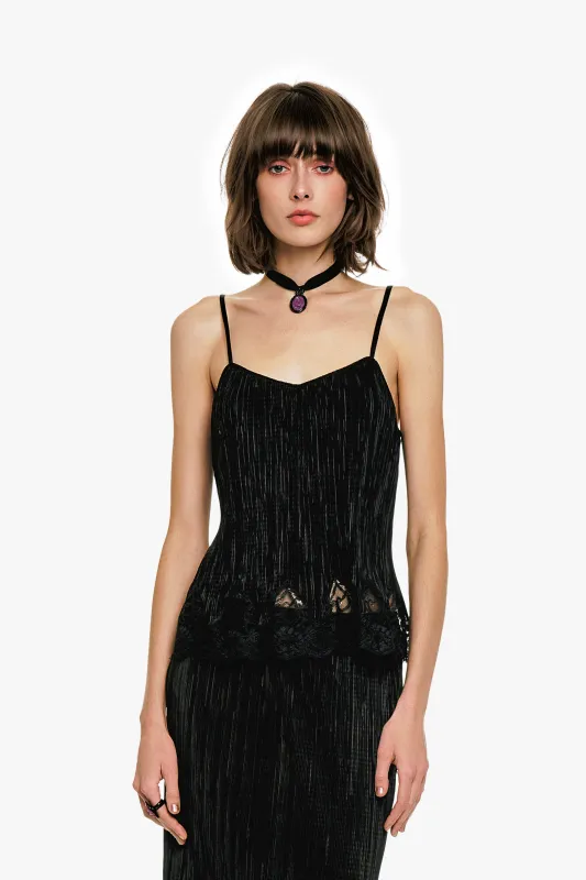 Plissé Lace Trimmed Cami Top sold by Anna Sui