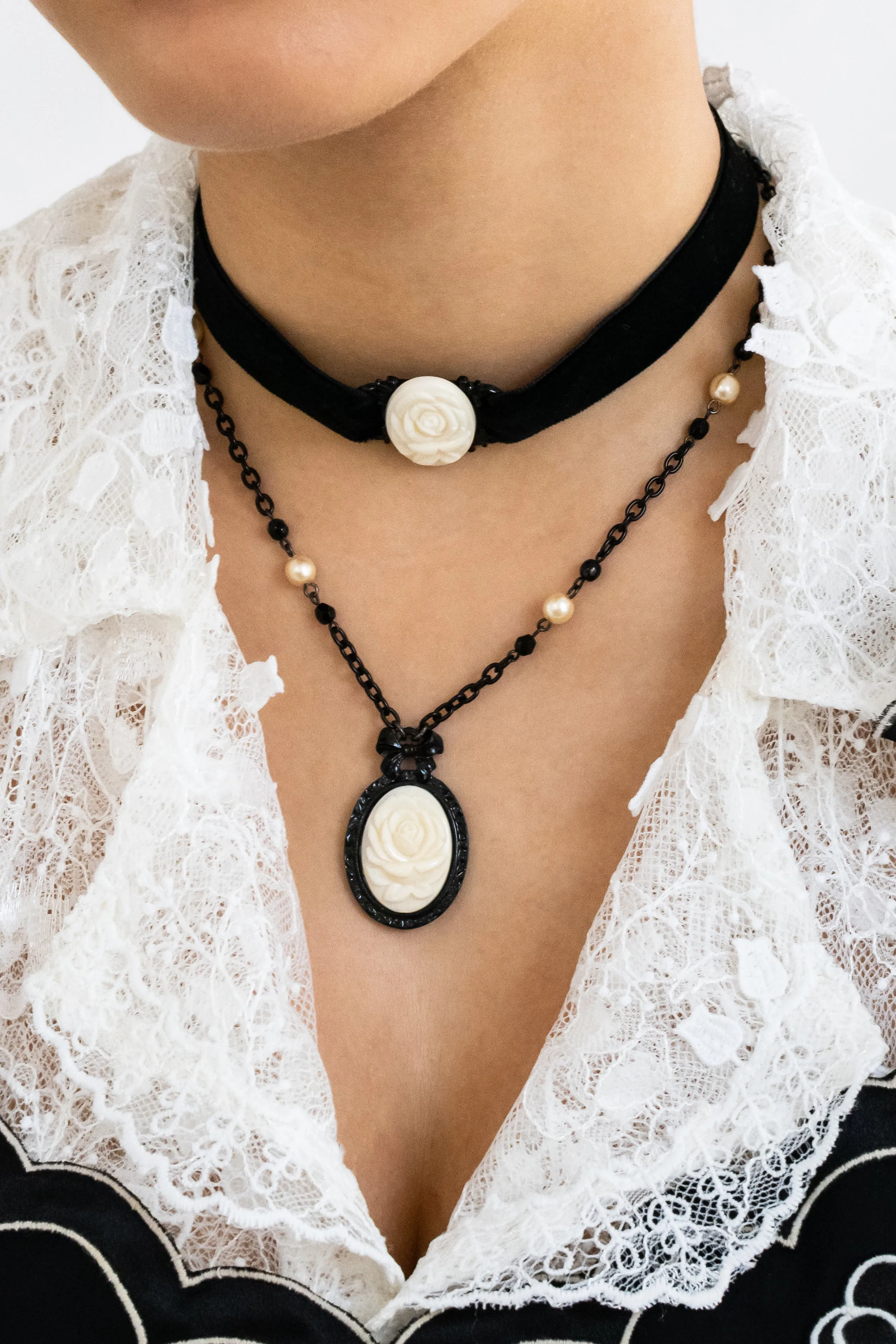 Carved Rose Victorian Necklace & Choker Set – Ivory sold by Anna Sui product image thumbnail 2