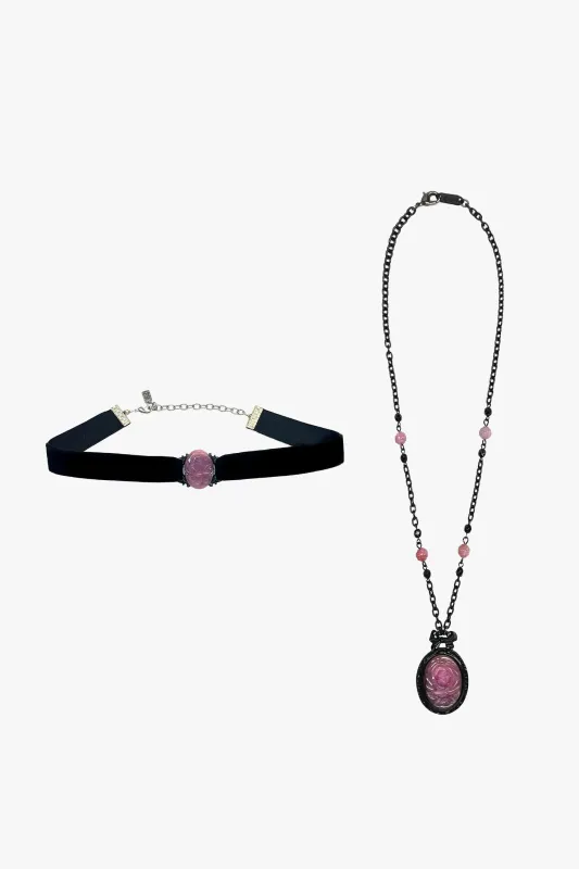 Carved Rose Victorian Necklace & Choker Set – Dusty Rose sold by Anna Sui