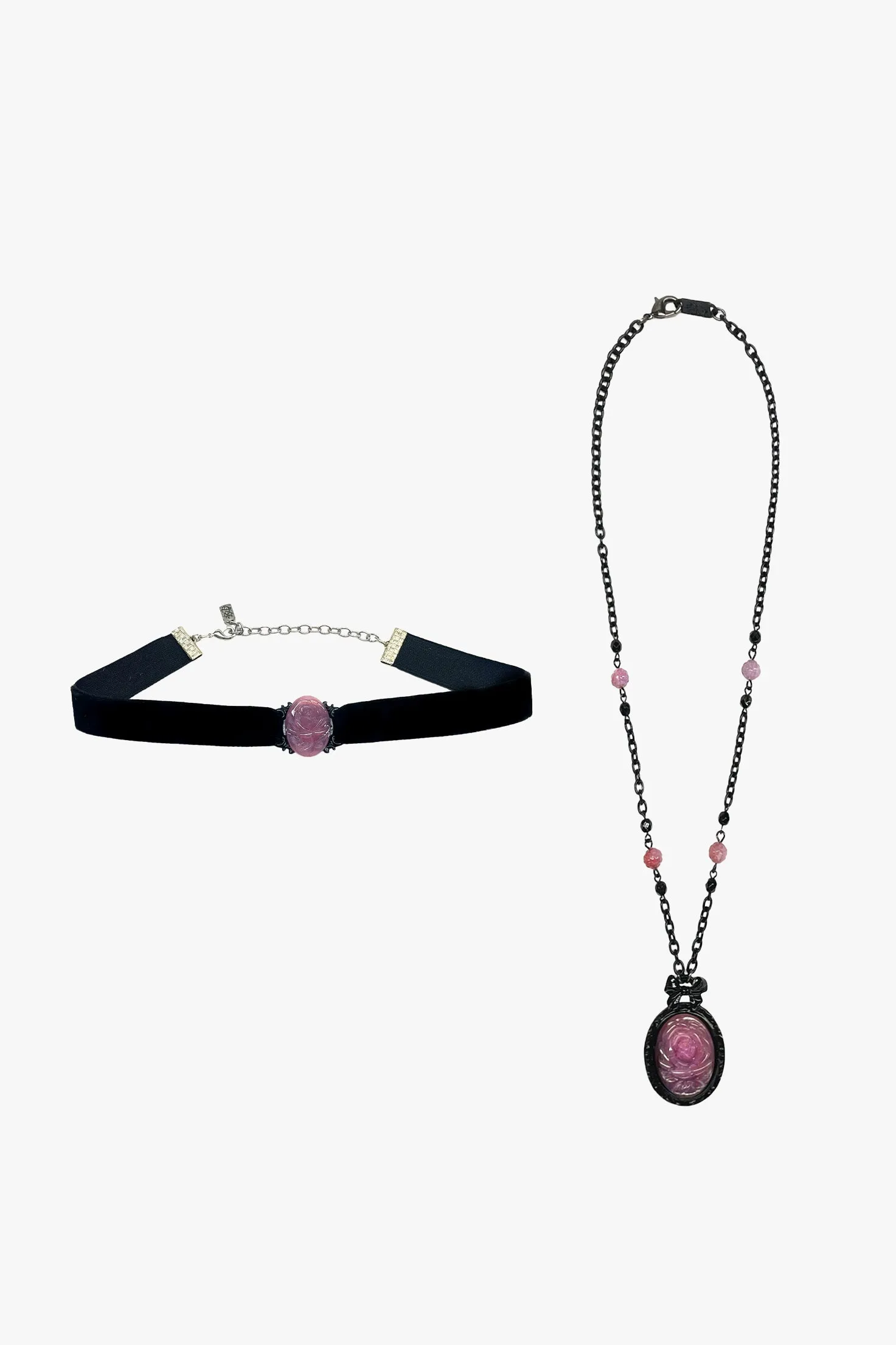 Carved Rose Victorian Necklace & Choker Set – Dusty Rose sold by Anna Sui