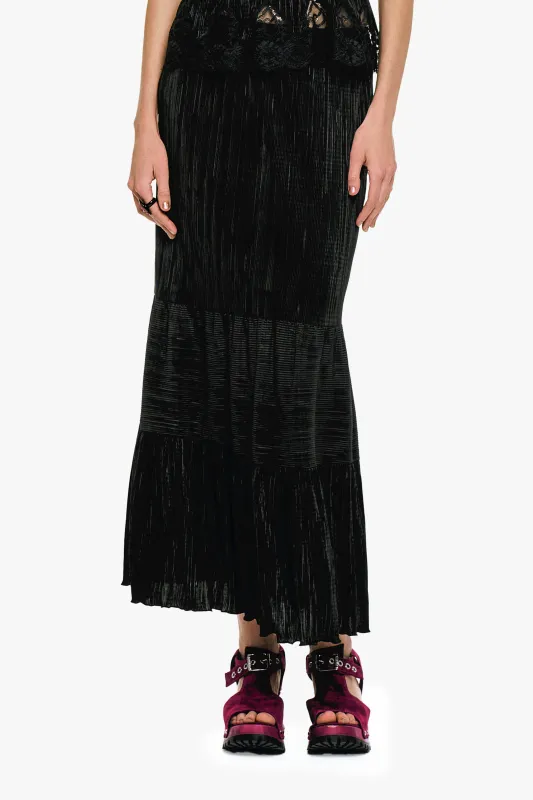 Plissé Tiered Maxi Skirt - Black sold by Anna Sui