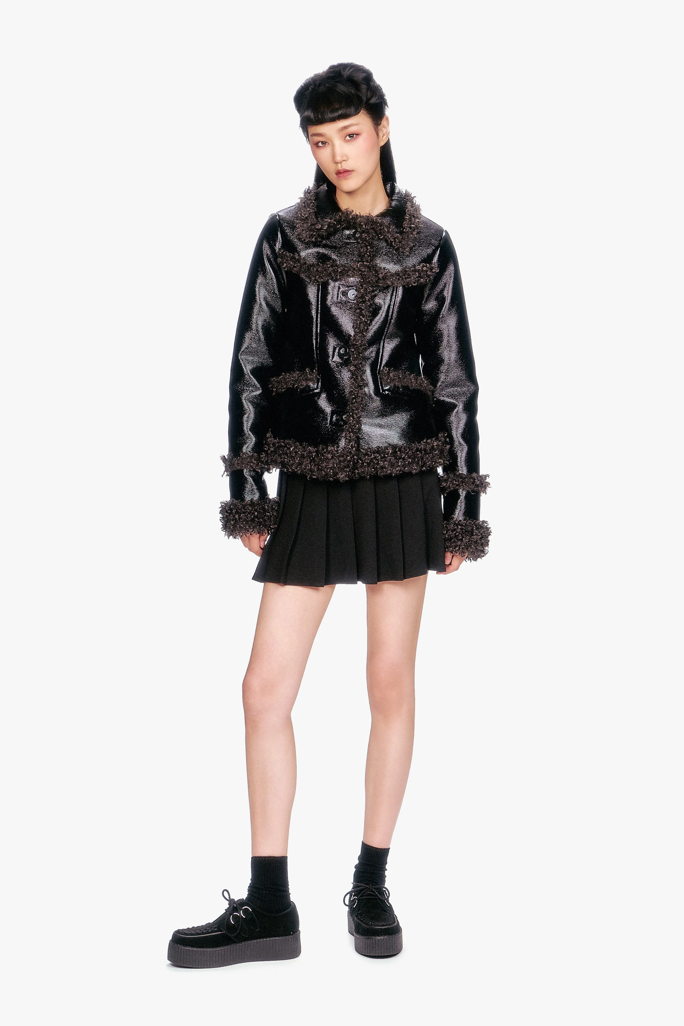 Faux Leather W/ Curly Lamb Trim Jacket sold by Anna Sui product image thumbnail 3