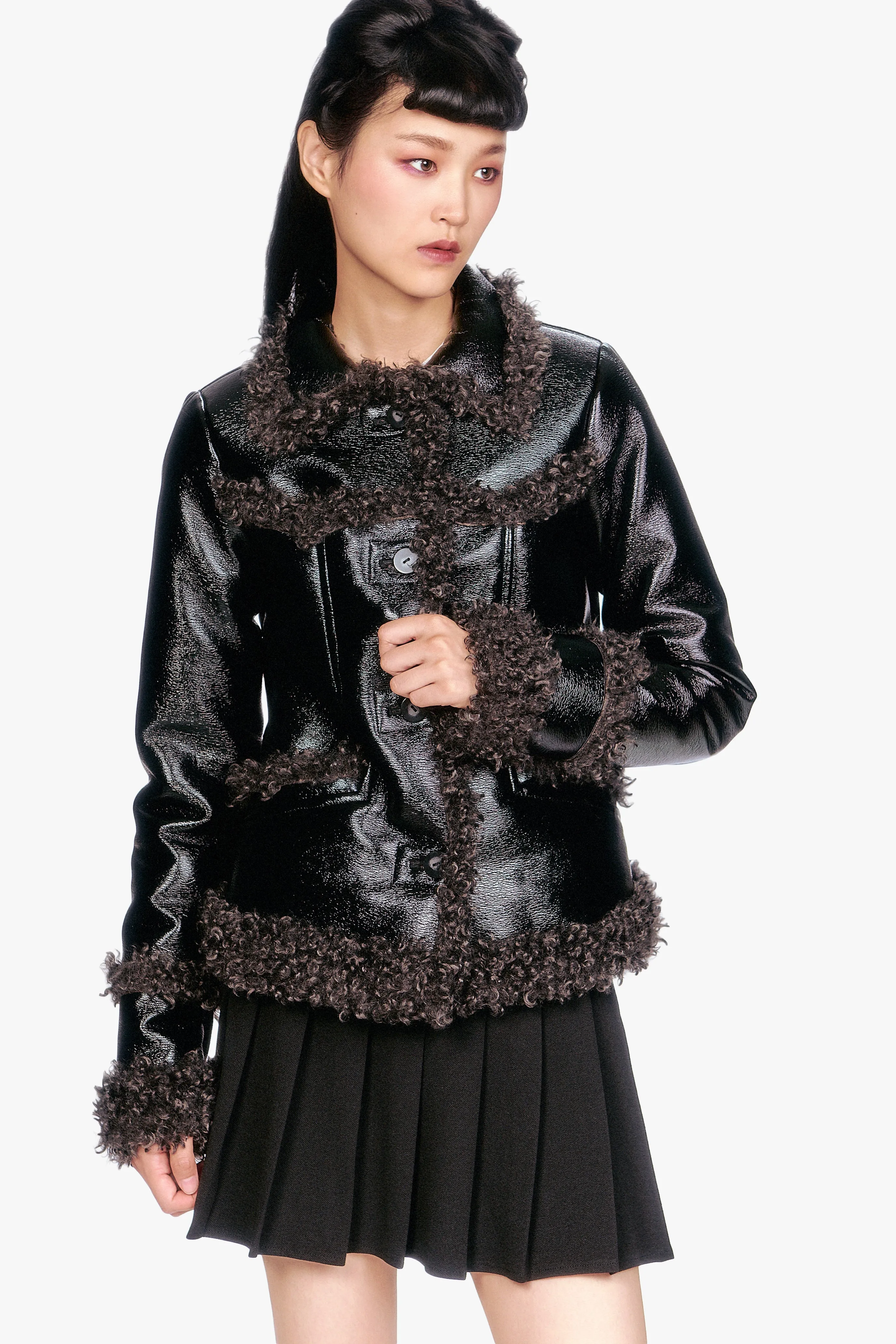 Faux Leather W/ Curly Lamb Trim Jacket sold by Anna Sui product image thumbnail 2