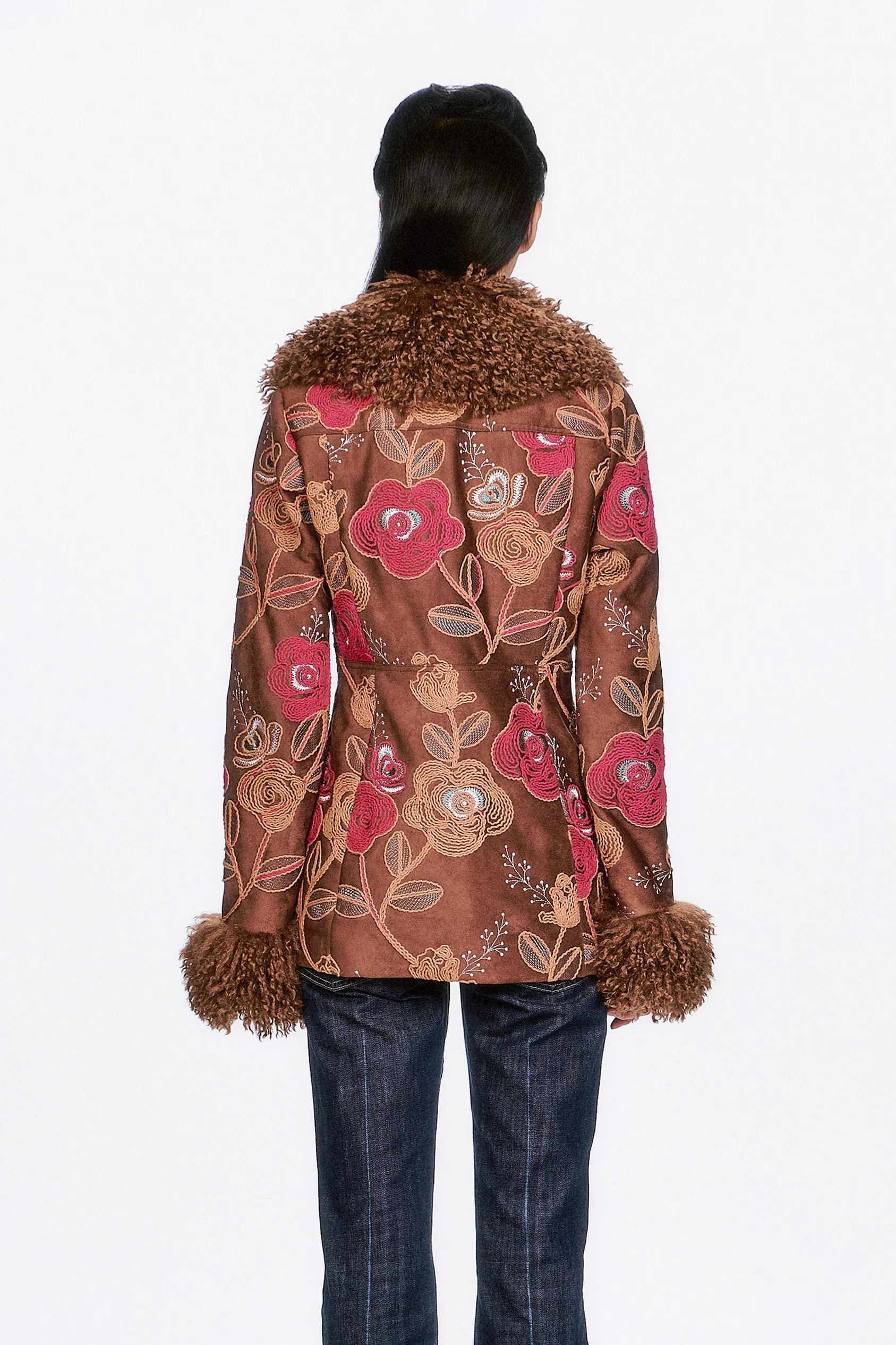 Poiret Rose Embroidered Faux Suede Faux Fur Trim Jacket sold by Anna Sui product image thumbnail 5