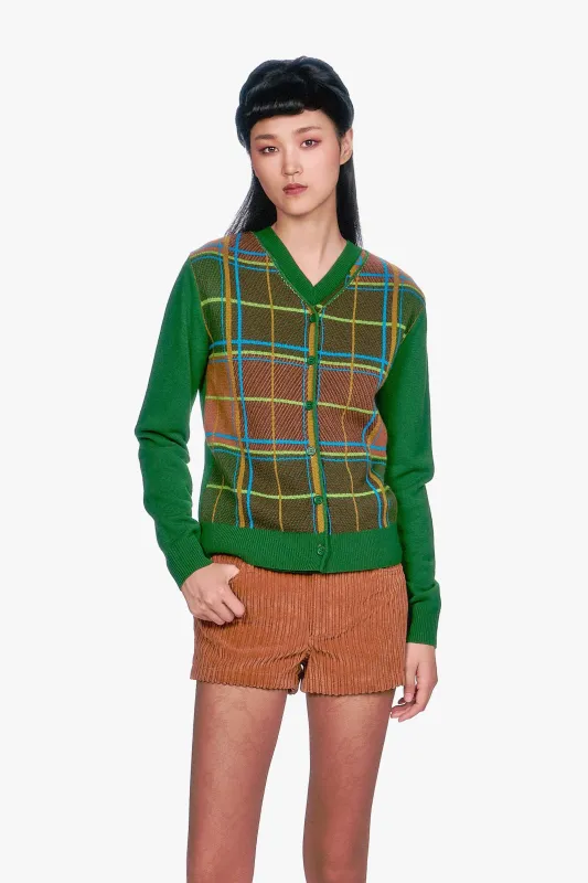 Plaid Cardigan - Leaf Green sold by Anna Sui