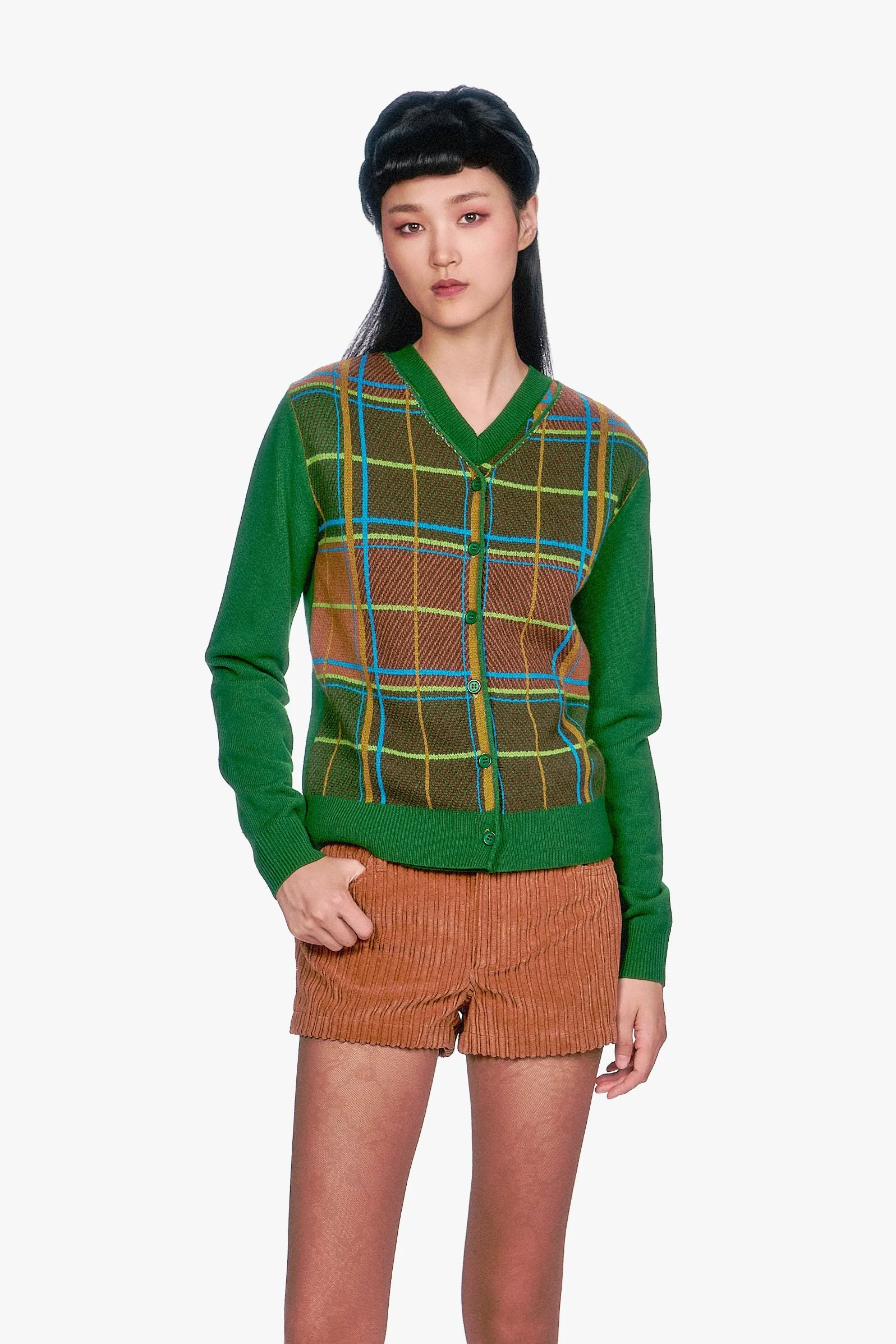 Plaid Cardigan - Leaf Green sold by Anna Sui