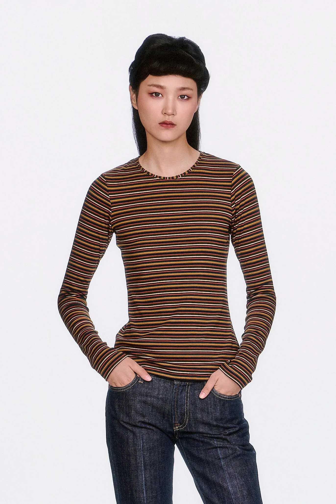 Venetian Stripe Long Sleeve Top - Caramel sold by Anna Sui