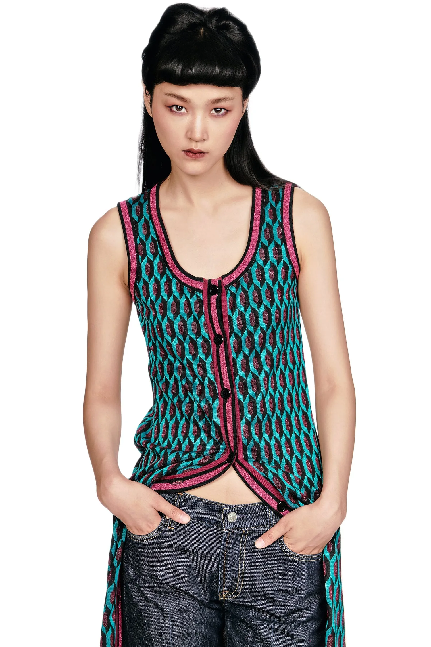 Glitter Geo Jacquard Long Vest sold by Anna Sui product image thumbnail 4