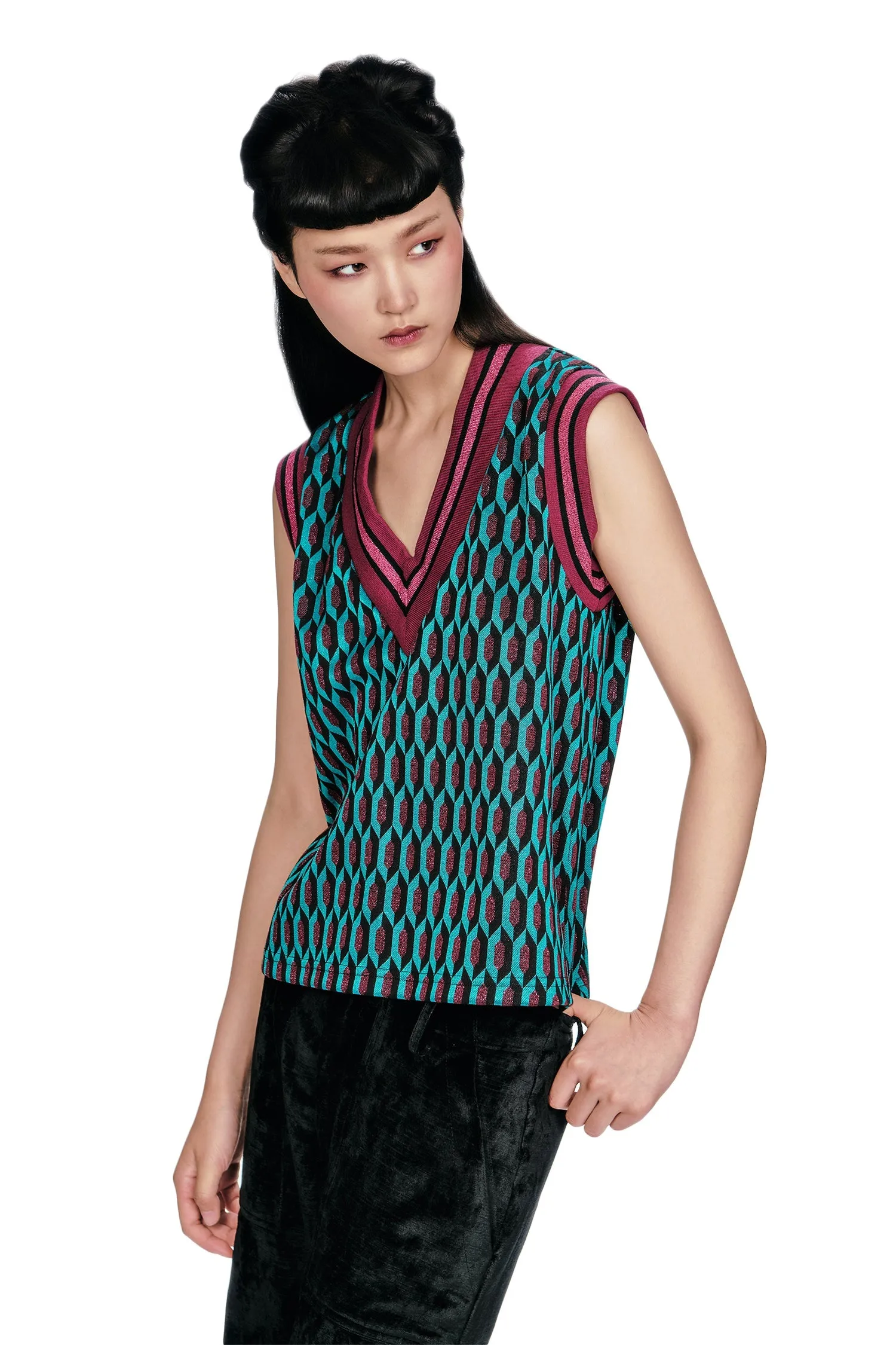 Glitter Geo Jacquard Pullover Vest sold by Anna Sui product image thumbnail 5
