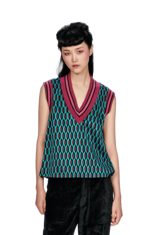 Glitter Geo Jacquard Pullover Vest sold by Anna Sui