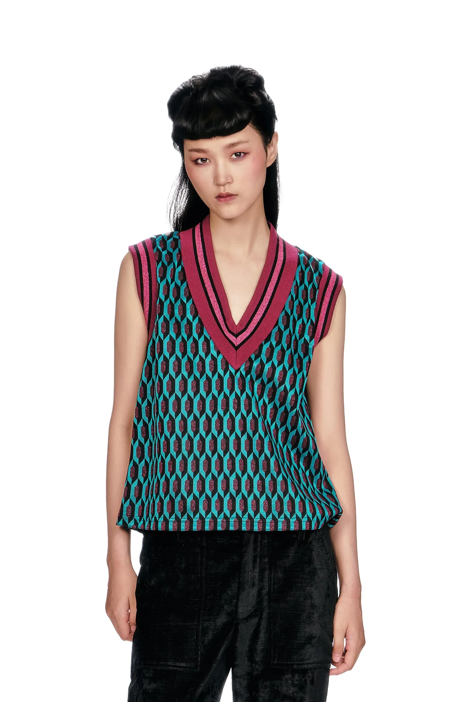 Glitter Geo Jacquard Pullover Vest sold by Anna Sui