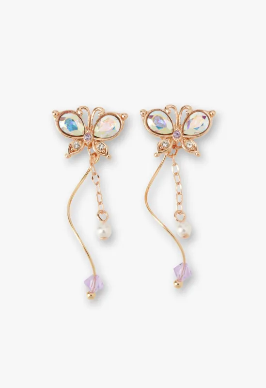 Rose Gold Butterfly Stud Earrings with Detachable Dangle sold by Anna Sui