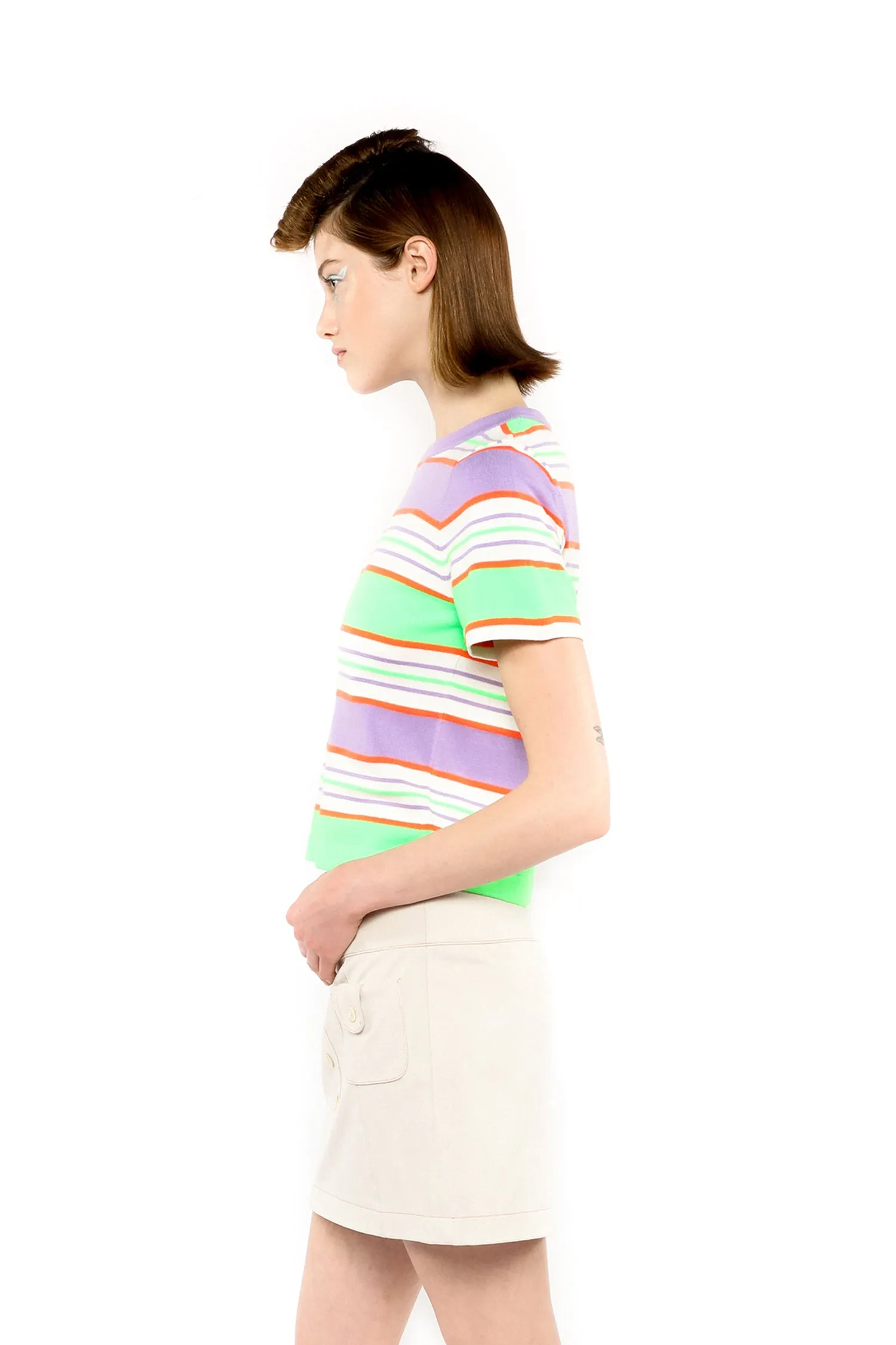 Fluorescent Stripe Short Sleeve Knit Top-Lavender sold by Anna Sui product image thumbnail 3