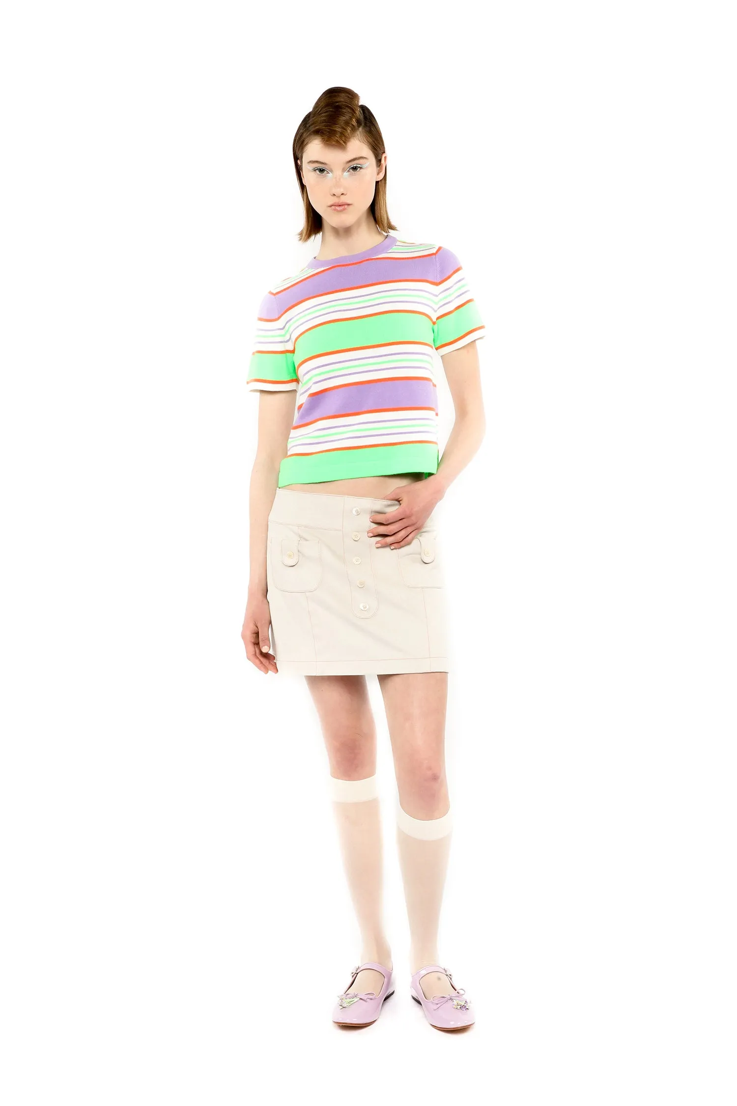Fluorescent Stripe Short Sleeve Knit Top-Lavender sold by Anna Sui product image thumbnail 2