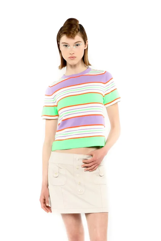 Fluorescent Stripe Short Sleeve Knit Top-Lavender sold by Anna Sui