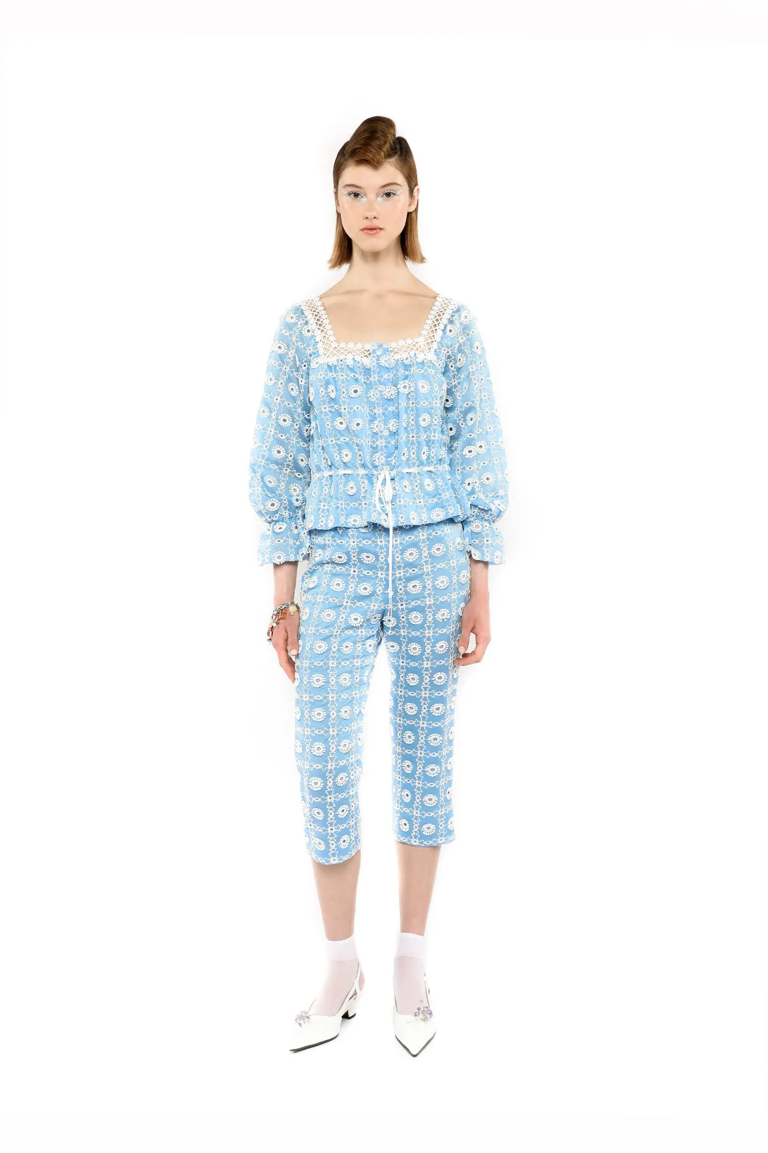Lattice Lace Embroidery Tie Blouse sold by Anna Sui product image thumbnail 2