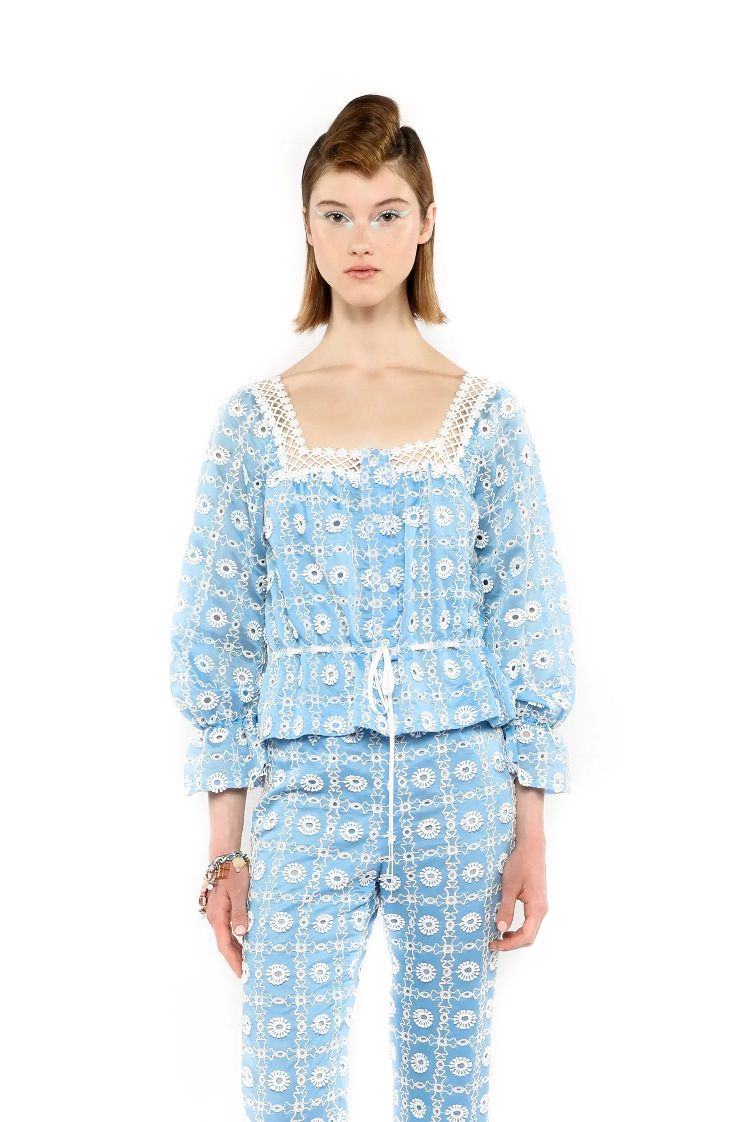 Lattice Lace Embroidery Tie Blouse sold by Anna Sui