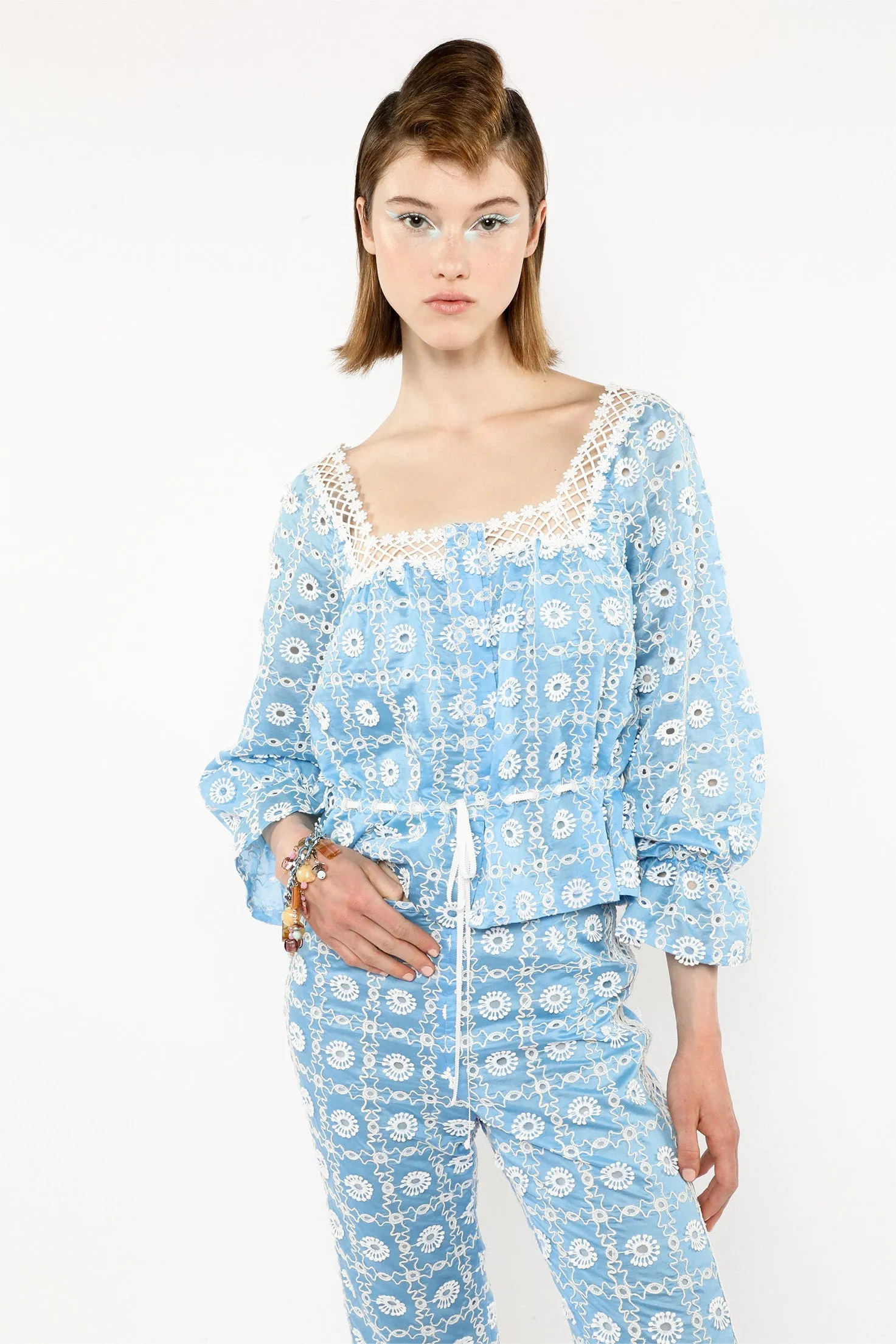 Lattice Lace Embroidery Tie Blouse sold by Anna Sui product image thumbnail 5