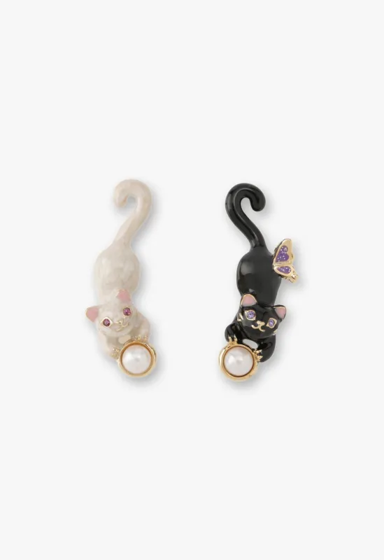 Playful Cat & Pearl Drop Earrings sold by Anna Sui