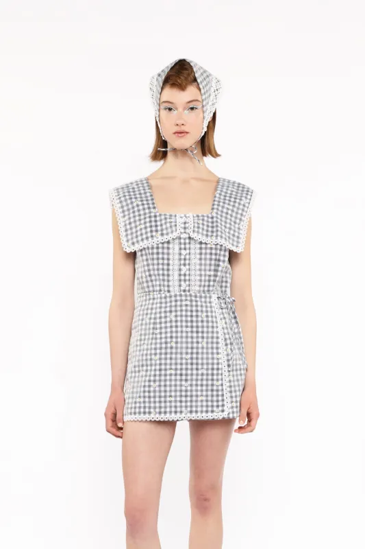 Daisy Embroidery on Gingham Tie Romper sold by Anna Sui