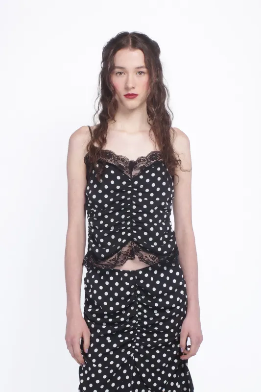 Polka Dot Ruched Lace Camisole sold by Anna Sui