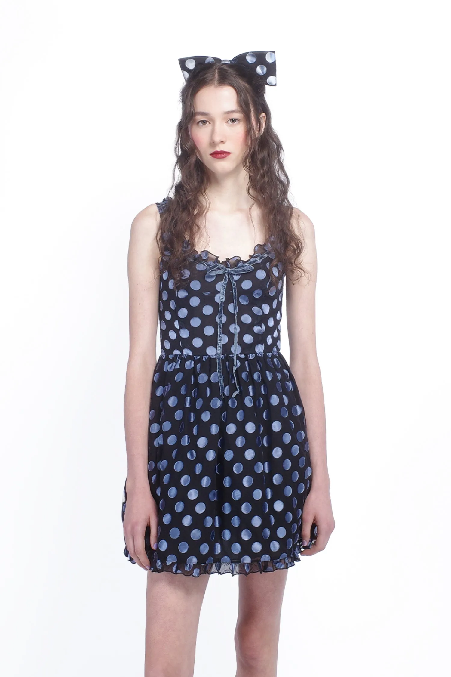 Dot Chiffon Ruffle Mini Dress sold by Anna Sui