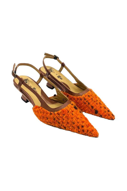 John Fluevog x Anna Sui Marmalade Tweed Slingback made by Anna Sui