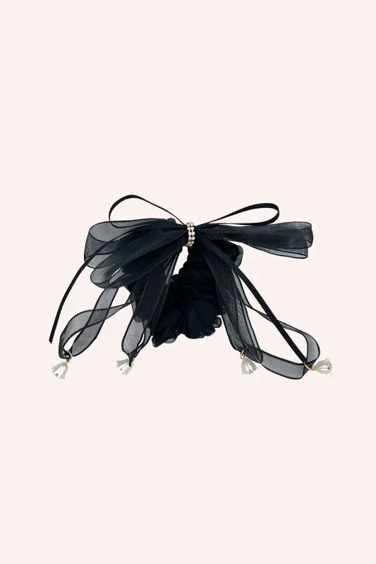Black Mesh Bow Flower Embellished Scrunchie sold by Anna Sui