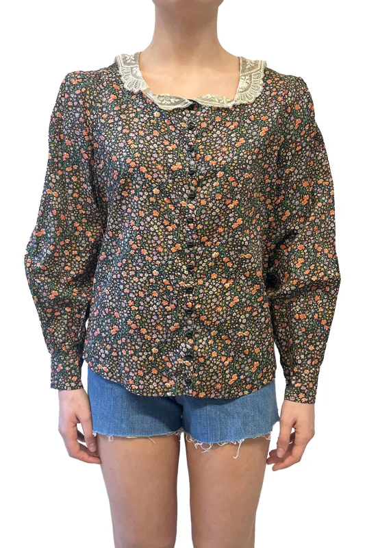 Vintage Lace Collared Floral Button Up Blouse made by Anna Sui