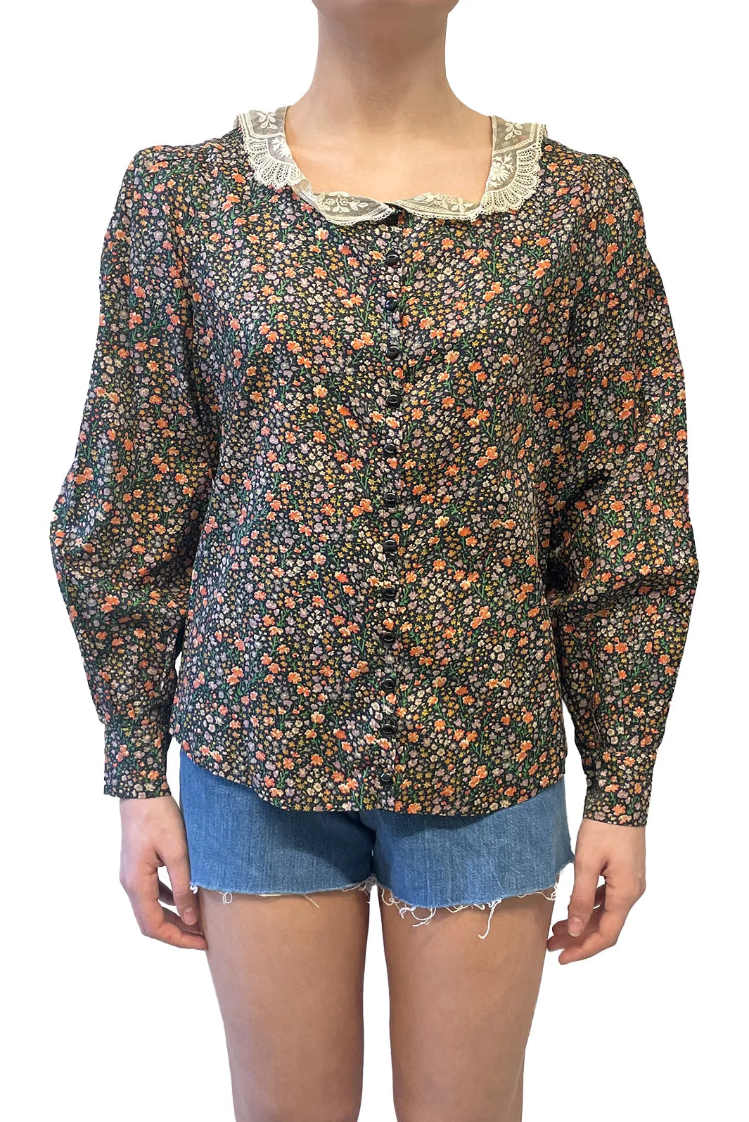 Vintage Lace Collared Floral Button Up Blouse sold by Anna Sui